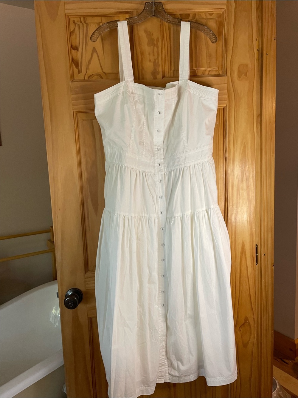 Banana Republic 100% Cotton White Button-Front Tiered Midi Dress